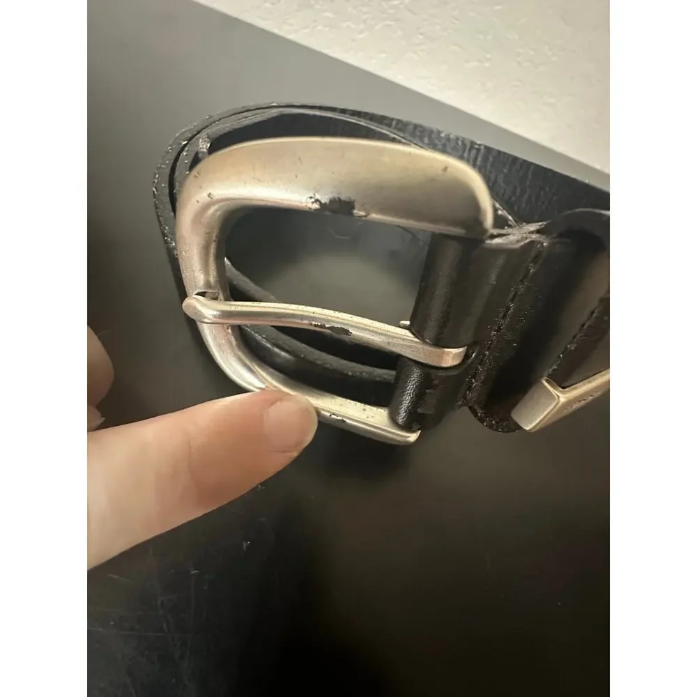 Fossil Black Leather Belt Men XL Silver Buckle Elegant Glam Old Money Preppy